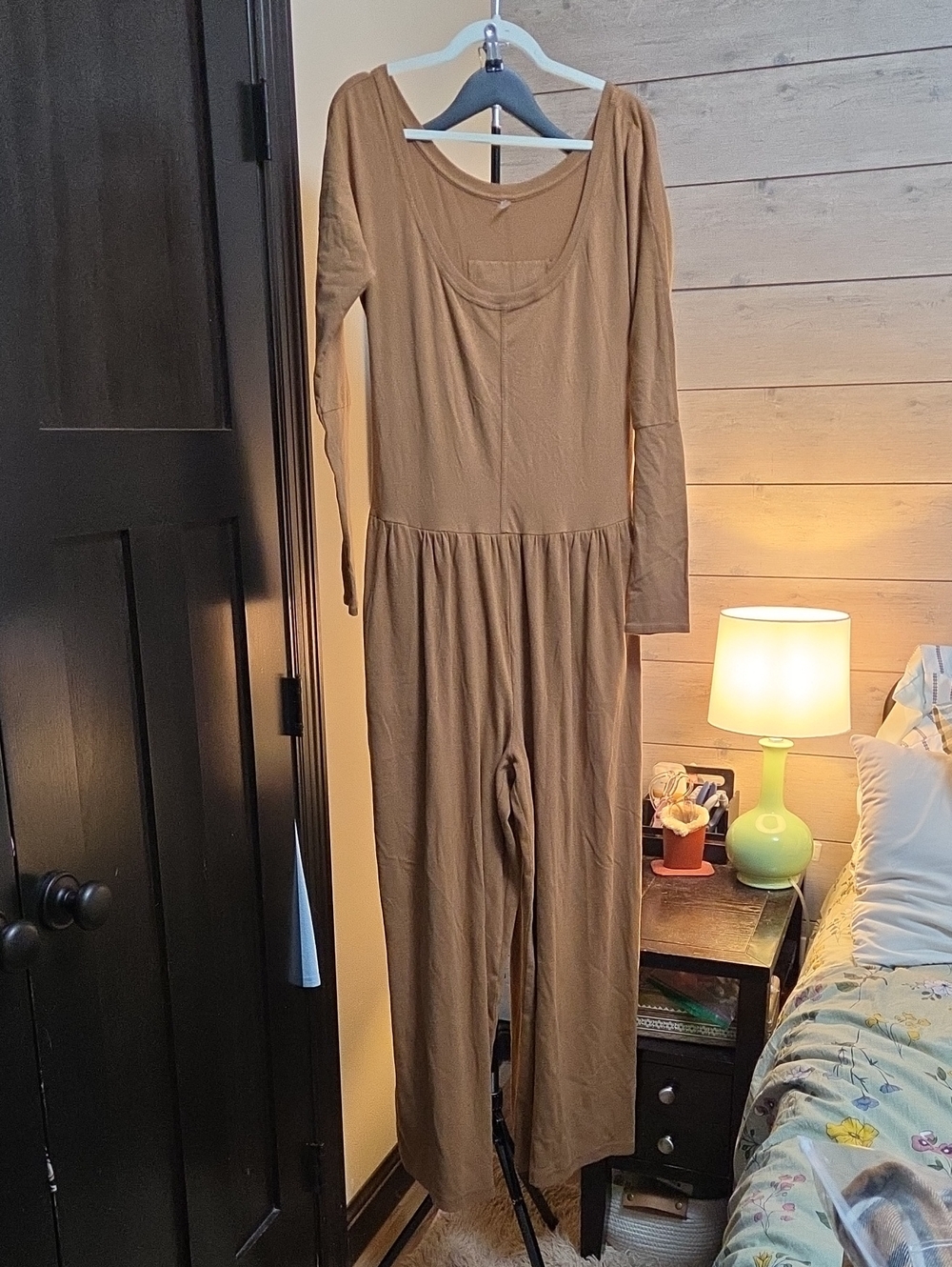 FP Movement Women's Tan Long-Sleeve Wide Legged Jumpsuit